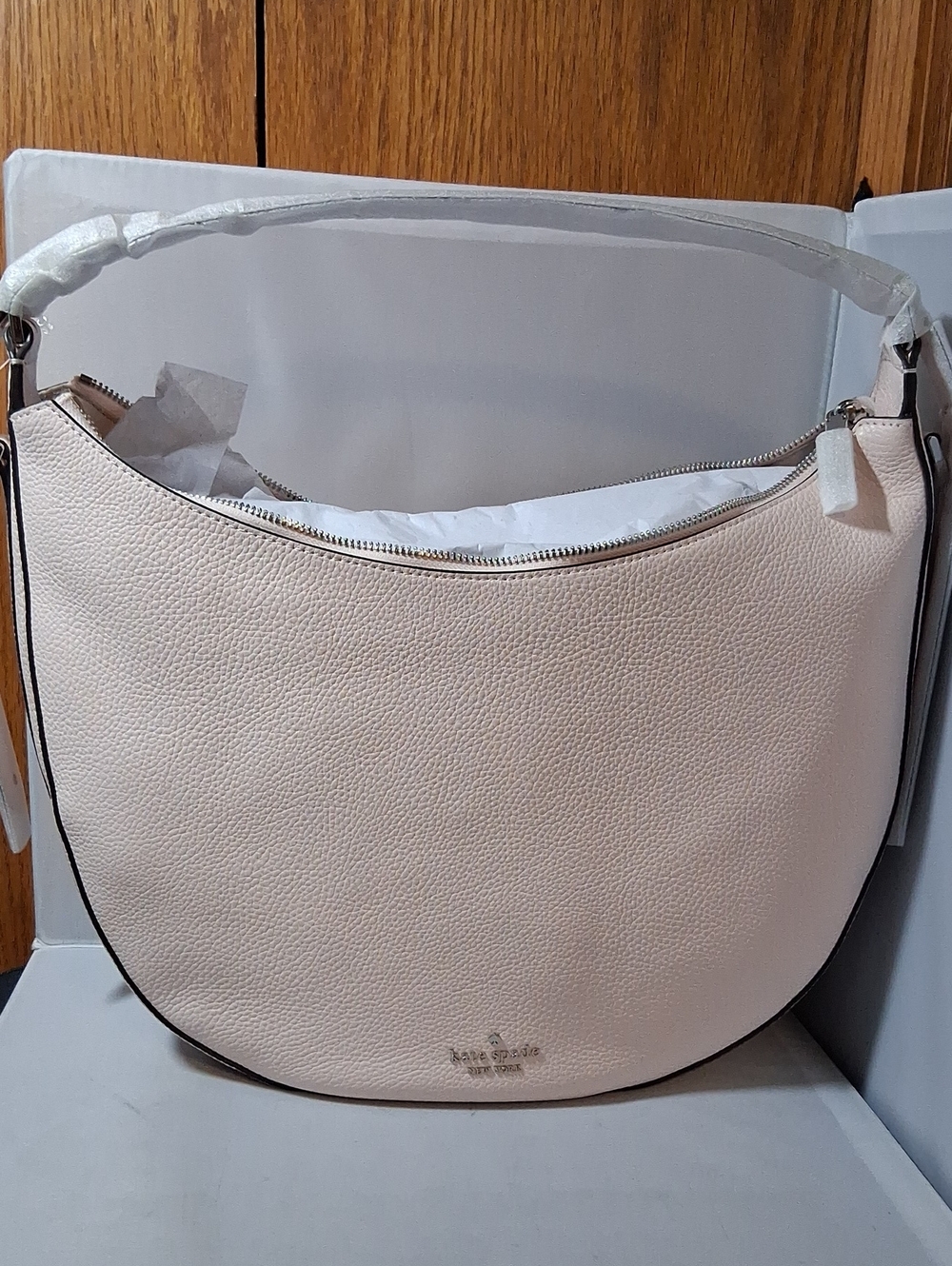 kate spade crescent shoulder bag, lught pink pebbled leather